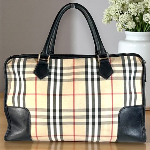 Burberry Vintage Blue Label Nova Check Boston Handbag Satchel with COA - Picture 3 of 16